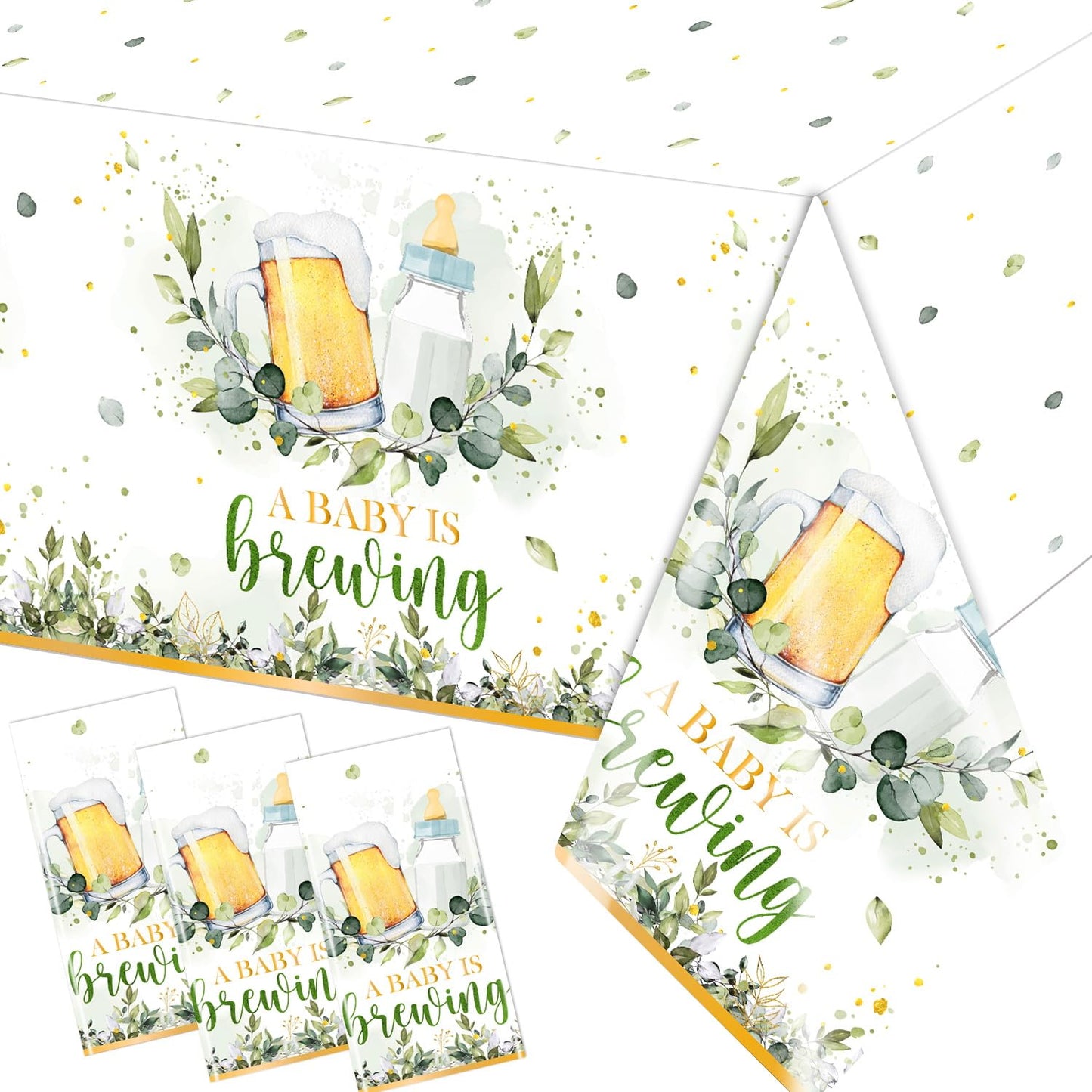 Baby Brewing Shower Decorations-3pcs A Baby is Brewing Tablecloth, Beer Feeding Bottle Baby Shower Table Covers for Boys Girls Baby Shower Party