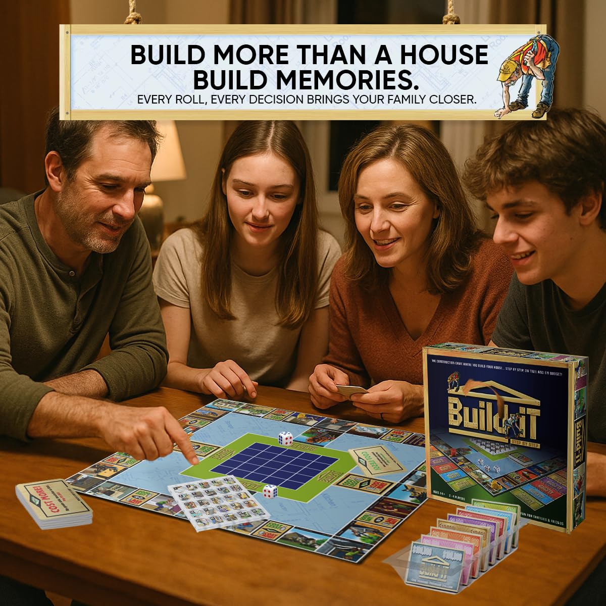 Build-iT Step By Step Board Game. Exciting House Construction Strategy Board Game for Family and Friends