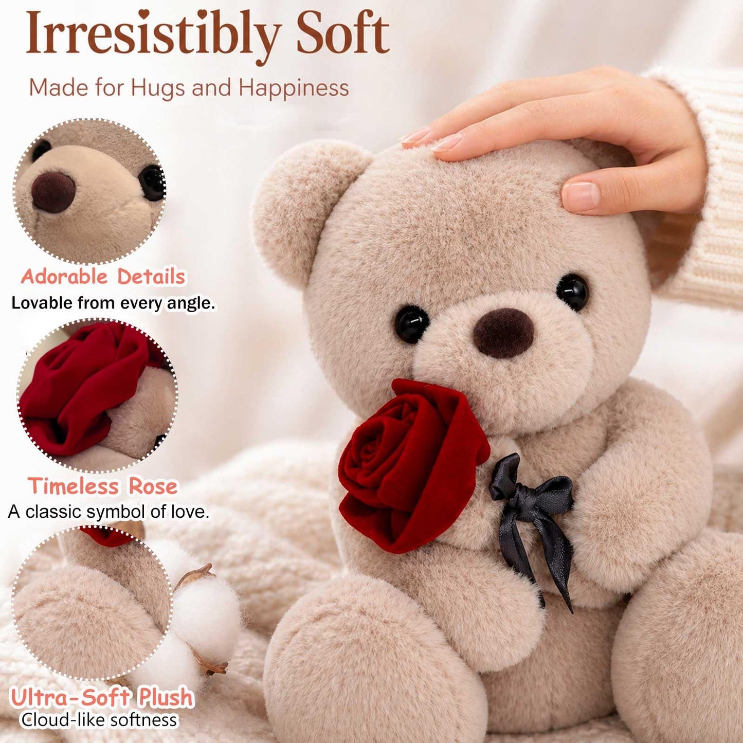 GailiMaiYa Teddy Bear Plush Stuffed Animal Valentines Teddy Bear with Rose,Cute Sweet Bear Great Gift for Your Loved One,Girlfriend Kids Birthday