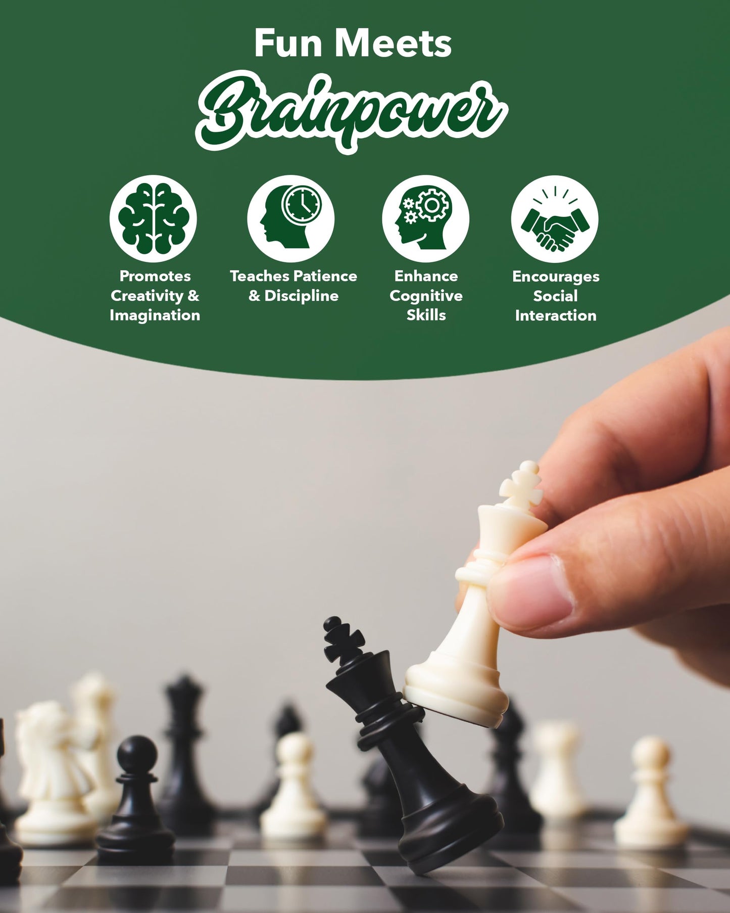 WE Games Best Value Tournament Chess Set - Includes 34 Chessmen, Roll Up Green Vinyl Chess Board, Storage Bag for Pieces, Instructions and Equalizer