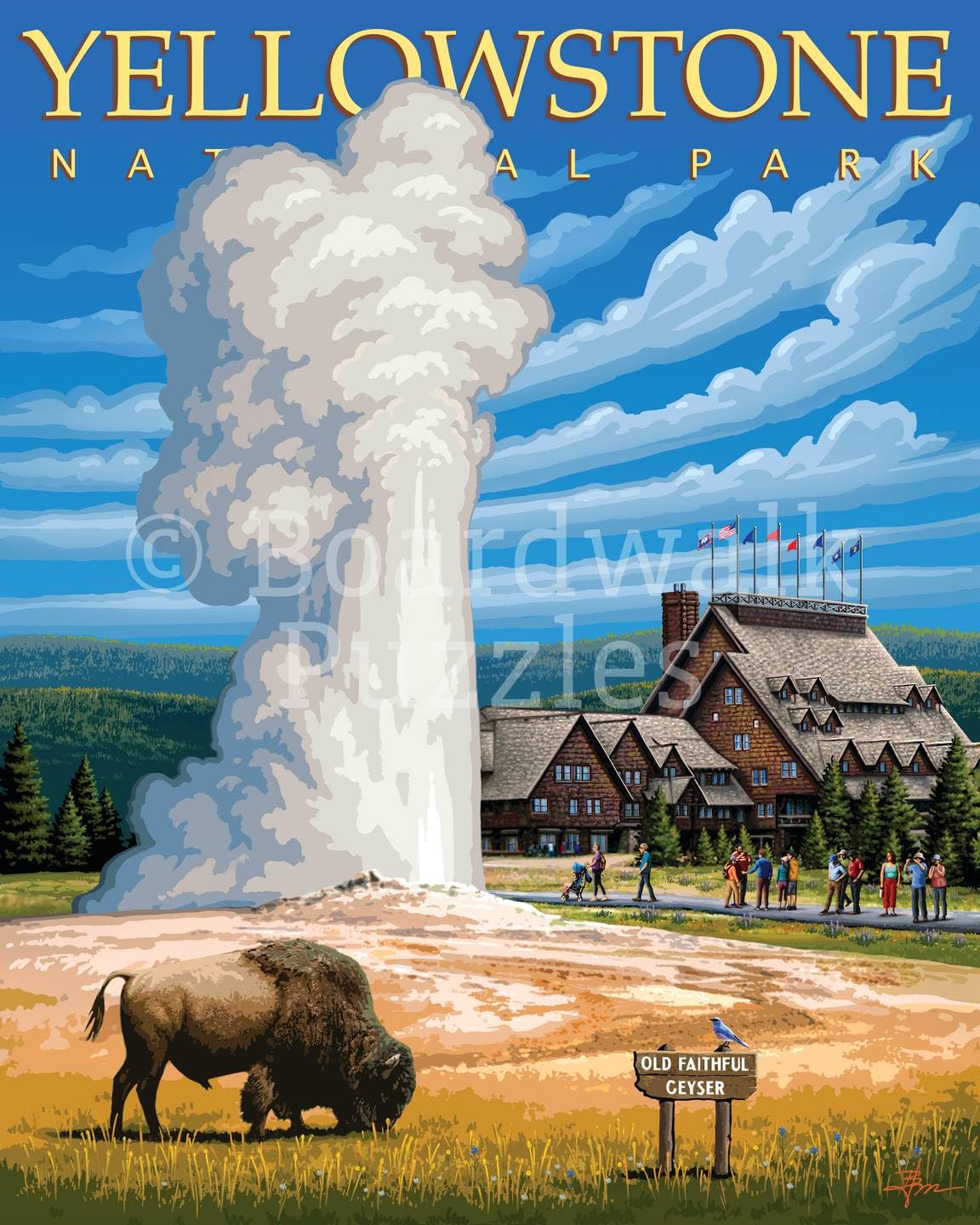 Boardwalk Yellowstone 500 Piece Jigsaw Puzzle Scenic Wildlife Wyoming Puzzles with Premium Box, Gift for Adults and Family 16"x20"