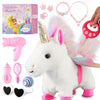 HCdoujoy White Unicorn Toys for Girls Toy Set Singing Walking Electronic Plush Unicorns with Control Leash, Pretend Dress Up Animated Stuffed Unicorn