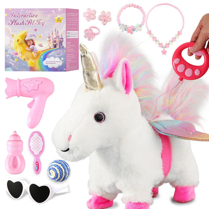 HCdoujoy White Unicorn Toys for Girls Toy Set Singing Walking Electronic Plush Unicorns with Control Leash, Pretend Dress Up Animated Stuffed Unicorn