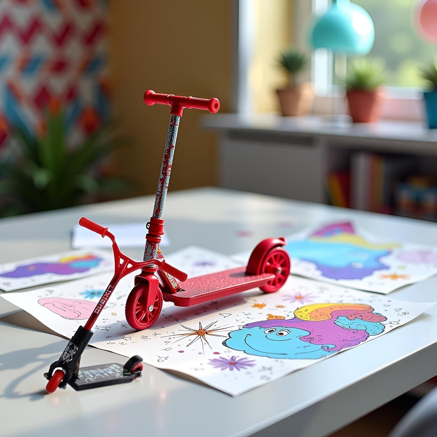 JIANSHUILIAN Red Mini Finger Scooter, Cute Mini Skateboards Plastic Finger Skateboards Finger Sport Interactive Photography Props Finger Boards