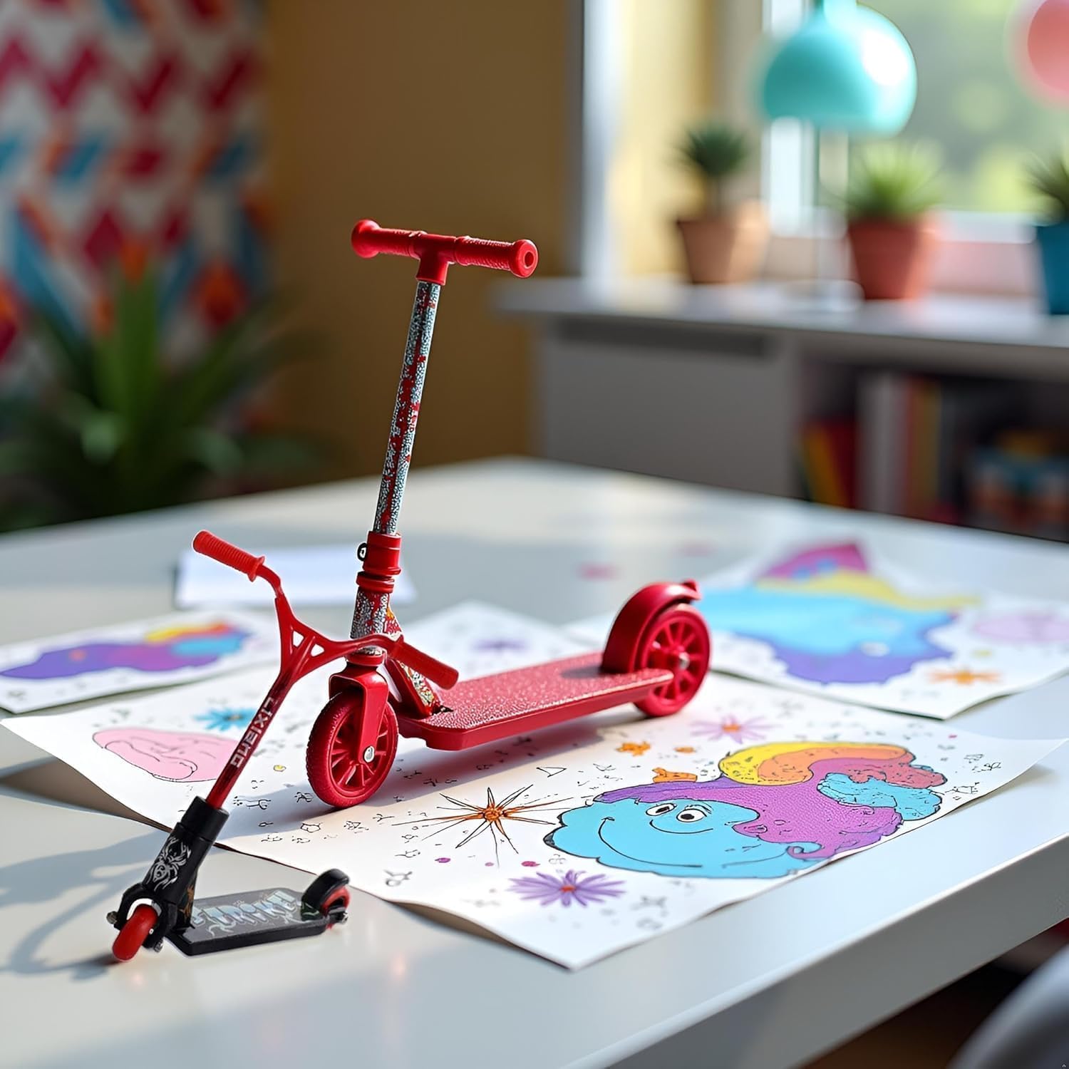 JIANSHUILIAN Red Mini Finger Scooter, Cute Mini Skateboards Plastic Finger Skateboards Finger Sport Interactive Photography Props Finger Boards