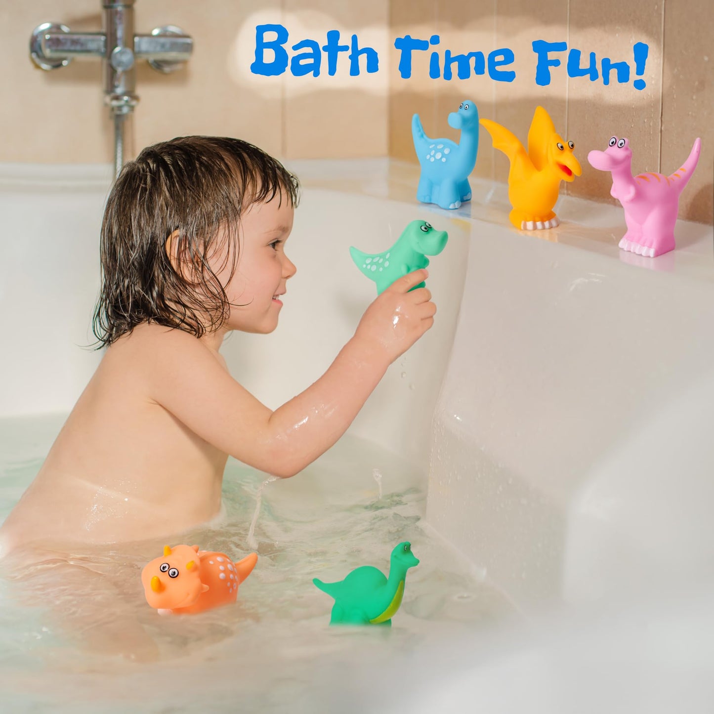 Dinoland Bath Buddies Baby Bath Toys 6-12 Months, Infant Floating Dinosaur Bathtub Toys for Toddlers 1-3, Soft Bath Toys for Babies