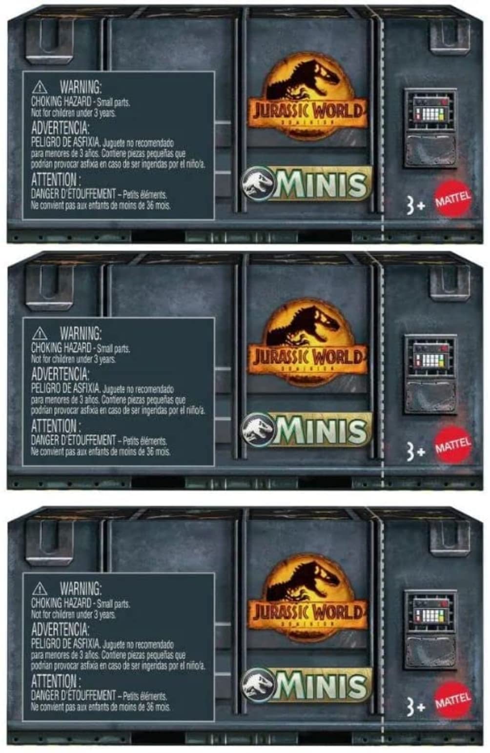 Jurassic World Dominion Minis Surprise Pack Box - Bundle of 3 Mini Dinosaur Figures | 1.125" Scale Companion Figures - Mattel Ages 3+