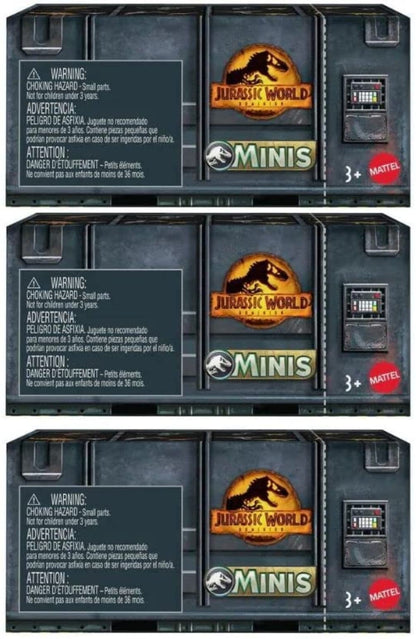 Jurassic World Dominion Minis Surprise Pack Box - Bundle of 3 Mini Dinosaur Figures | 1.125" Scale Companion Figures - Mattel Ages 3+