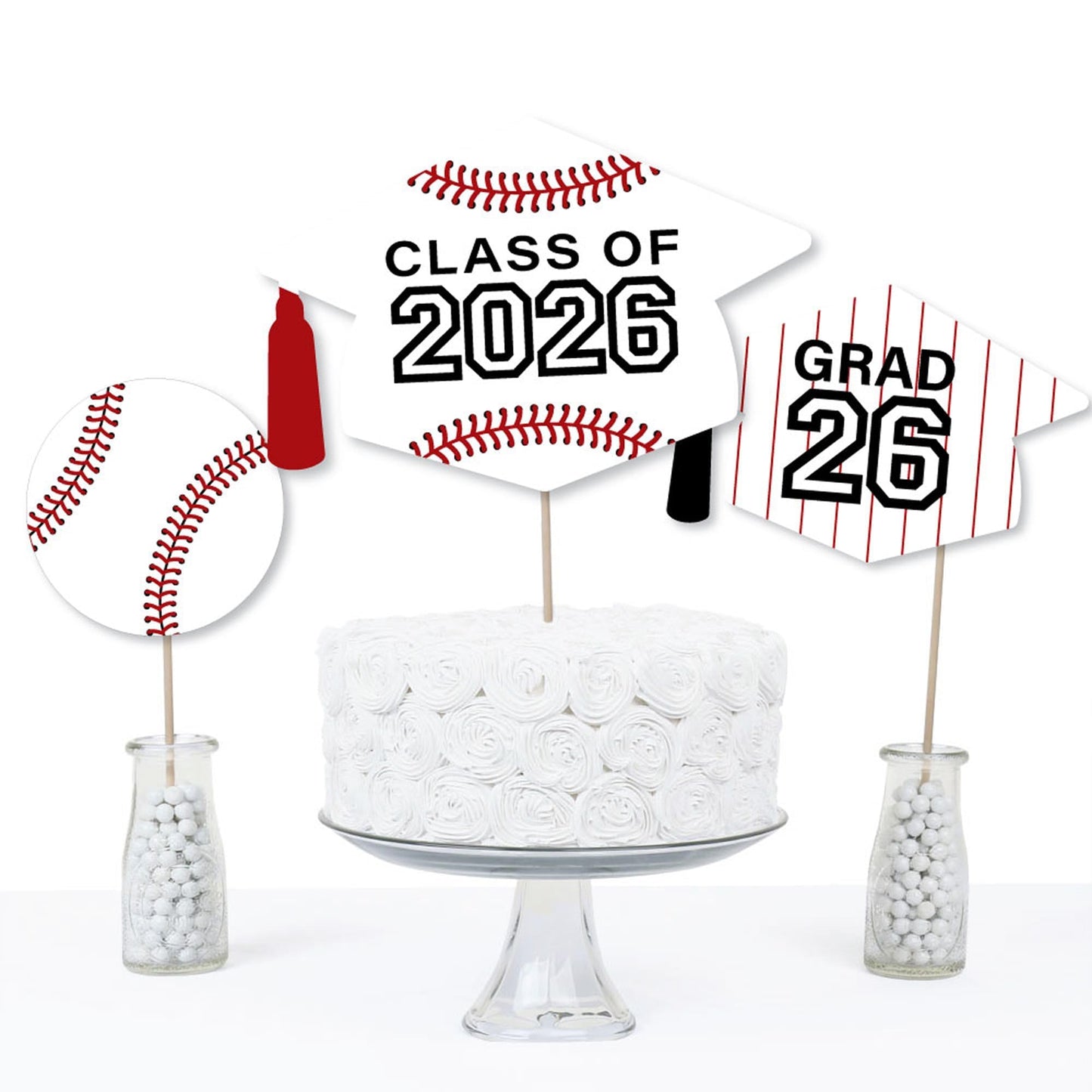 Big Dot of Happiness Grad Baseball - 2026 Graduation Party Centerpiece Sticks - Table Toppers - Set of 15