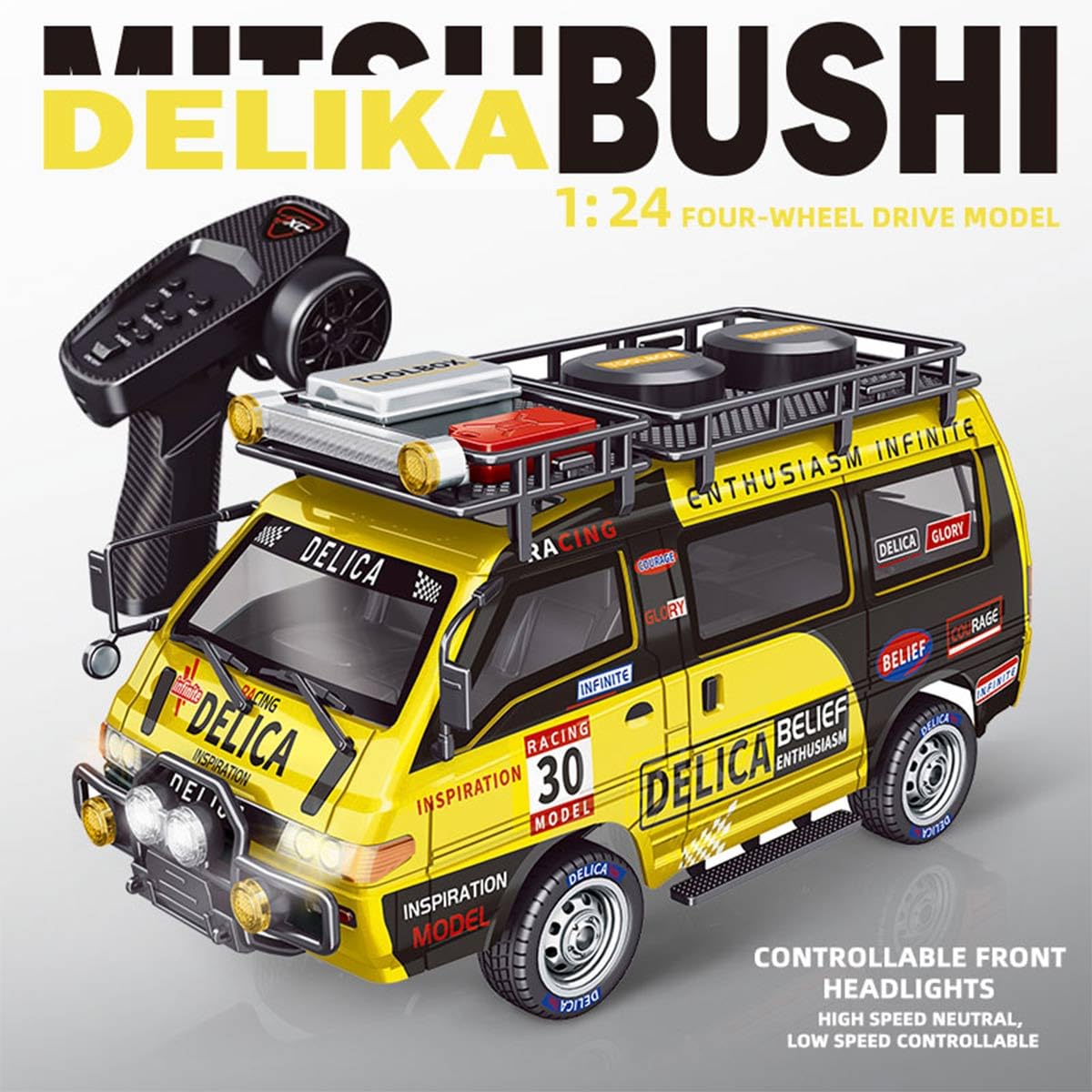 FunXylophy JXC5813B RC Car Van, 1/24 Scale 2.4G 4WD Full-Proportional High-Speed Drift Car with LED Lights and Reverse Function, Three-Speed