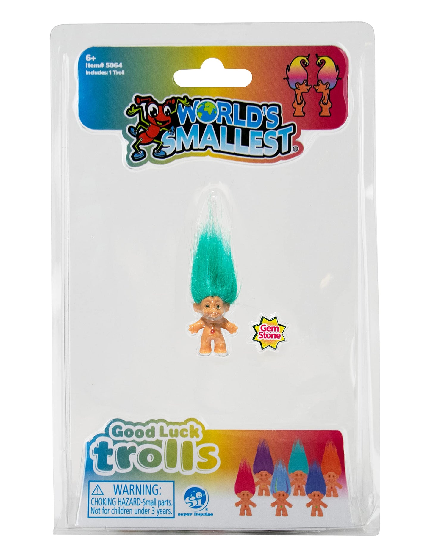 World's Smallest Good Luck Trolls. Miniature Figure with a Good Luck Gemstone in its Belly to Match The Color of its Hair! Each Sold Seperately