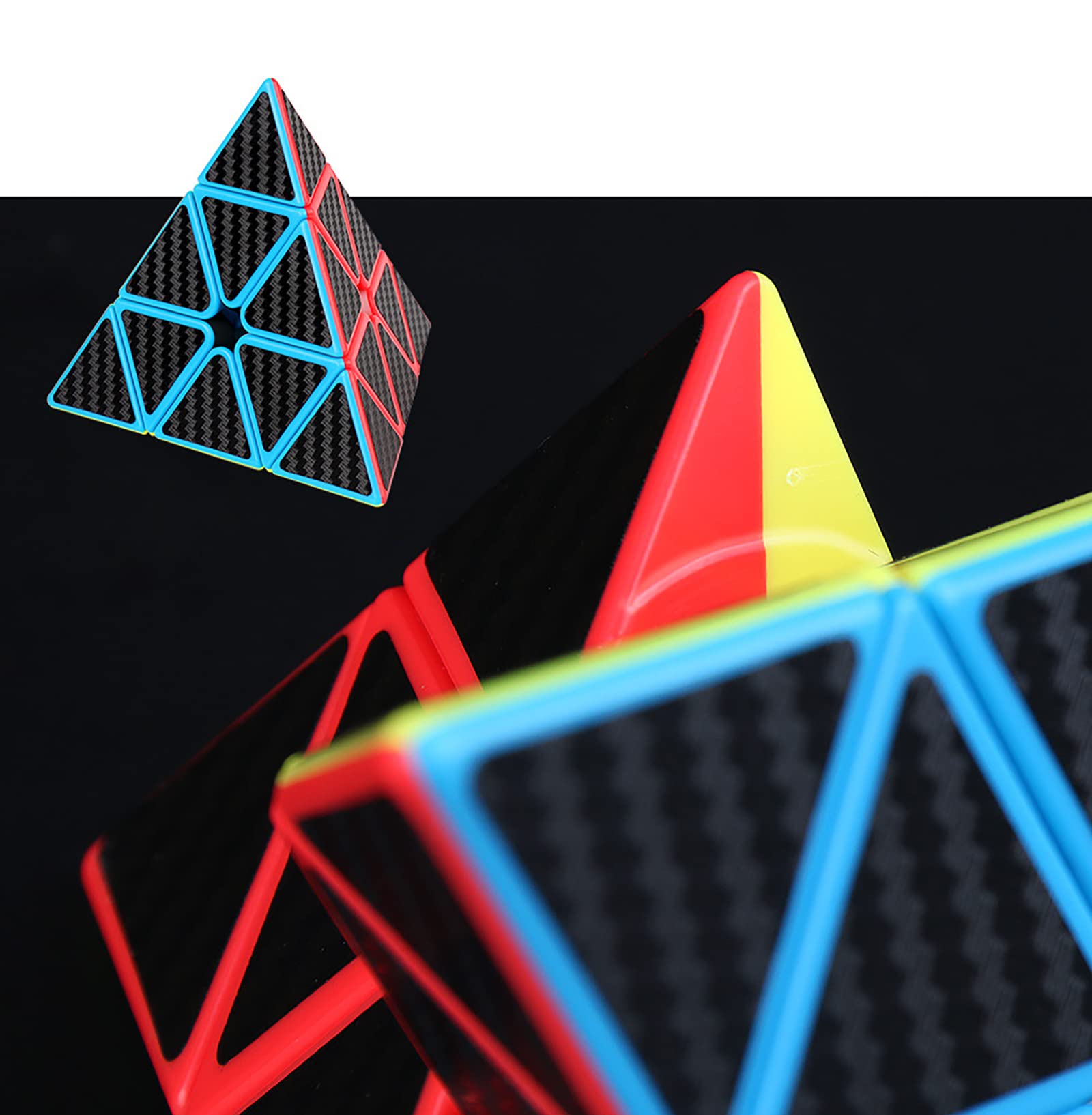 AMAZA 3X3 Pyramid Speed Cube Carbon Fiber Sticker Puzzle Cube 3X3X3 Speed Cube Triangle Magic Cube Puzzle Toy Magic Cube Puzzles