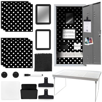 COARVXA 17Pcs Locker Set with 6 Magnetic Locker Wallpaper Locker Shelf Whiteboard Dry Erase Board Fur Rug Carpet Marker Sticky Note for School Lockers