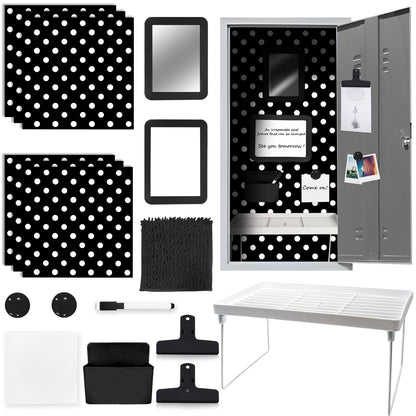 COARVXA 17Pcs Locker Set with 6 Magnetic Locker Wallpaper Locker Shelf Whiteboard Dry Erase Board Fur Rug Carpet Marker Sticky Note for School Lockers