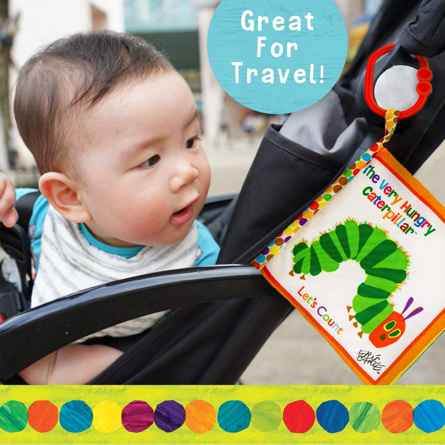 Let's Count Soft Book - World of Eric Carle the Very Hungry Caterpillar Baby on the Go Clip Teething Crinkle Soft Sensory Book for Babies, 5.25x5.25