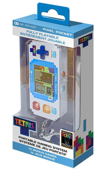 Tetris Pixel Player: Officially Licensed Tiny Tetris Video Game, Strategic Puzzle Game with 10 Bonus Games, Portable Keychain Arcade, Games for Kids