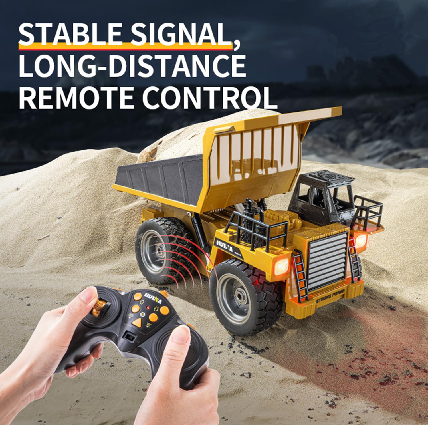 HuiNa Remote Control Dump Truck RC Truck Construction Vehicle Truck Toys with Rechargeable Battery for Toddlers Kids Boys and Girls
