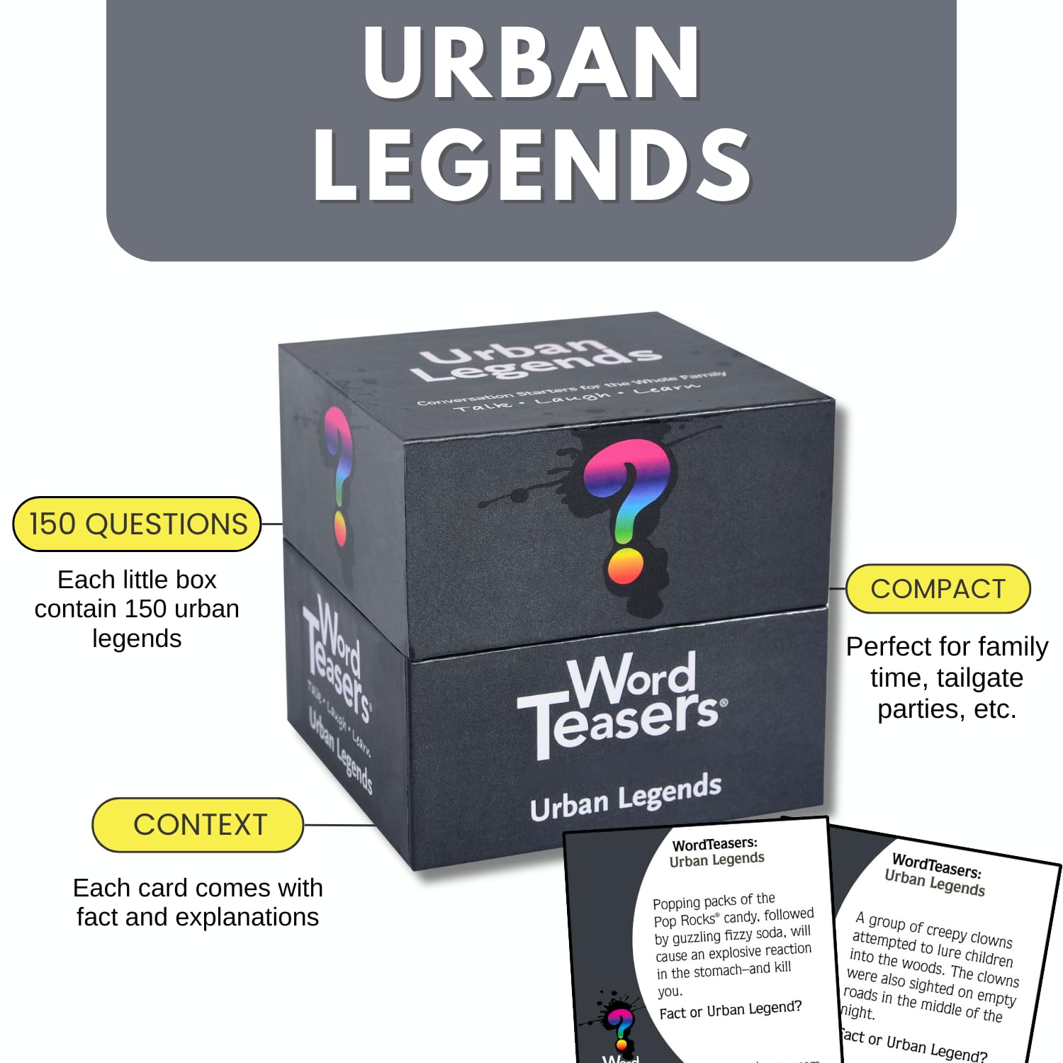? WORD TEASERS Random Topic Conversation Starters - Fun Trivia Cards for Families, Couples, Kids, Parties & Travel - Flashcards - 150 Questions (Urban