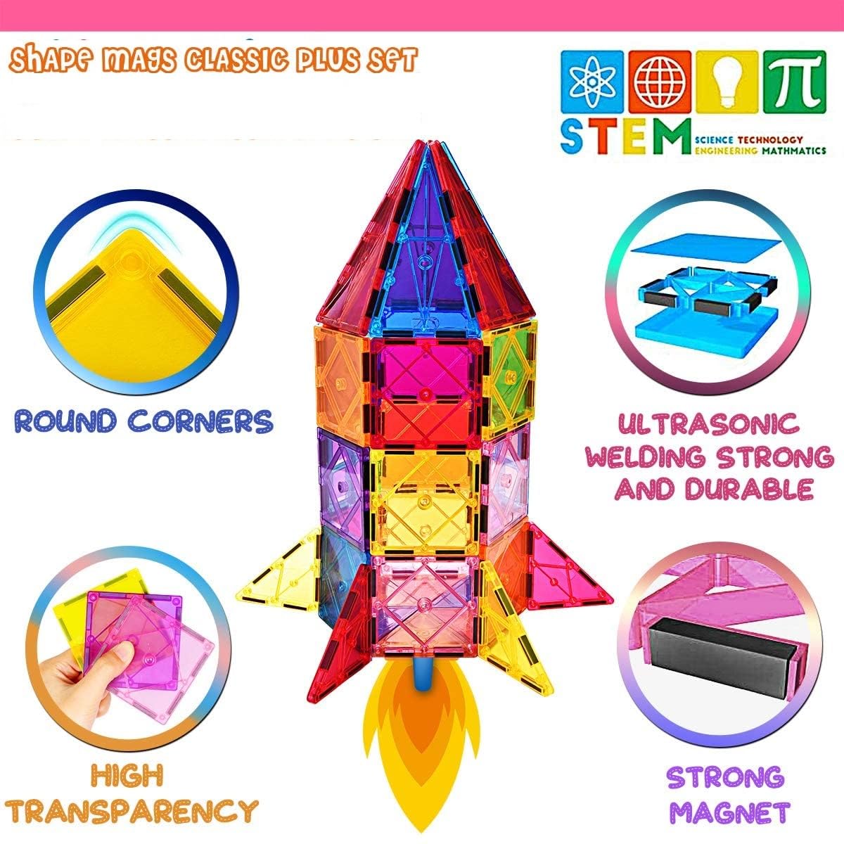 Landtaix 100pcs Magnetic Tiles Magnetic Building Blocks for Toddlers 3 4 5 6 7 Year Old Boys Girls Educational Magnet Blocks Christmas Birthday Gift