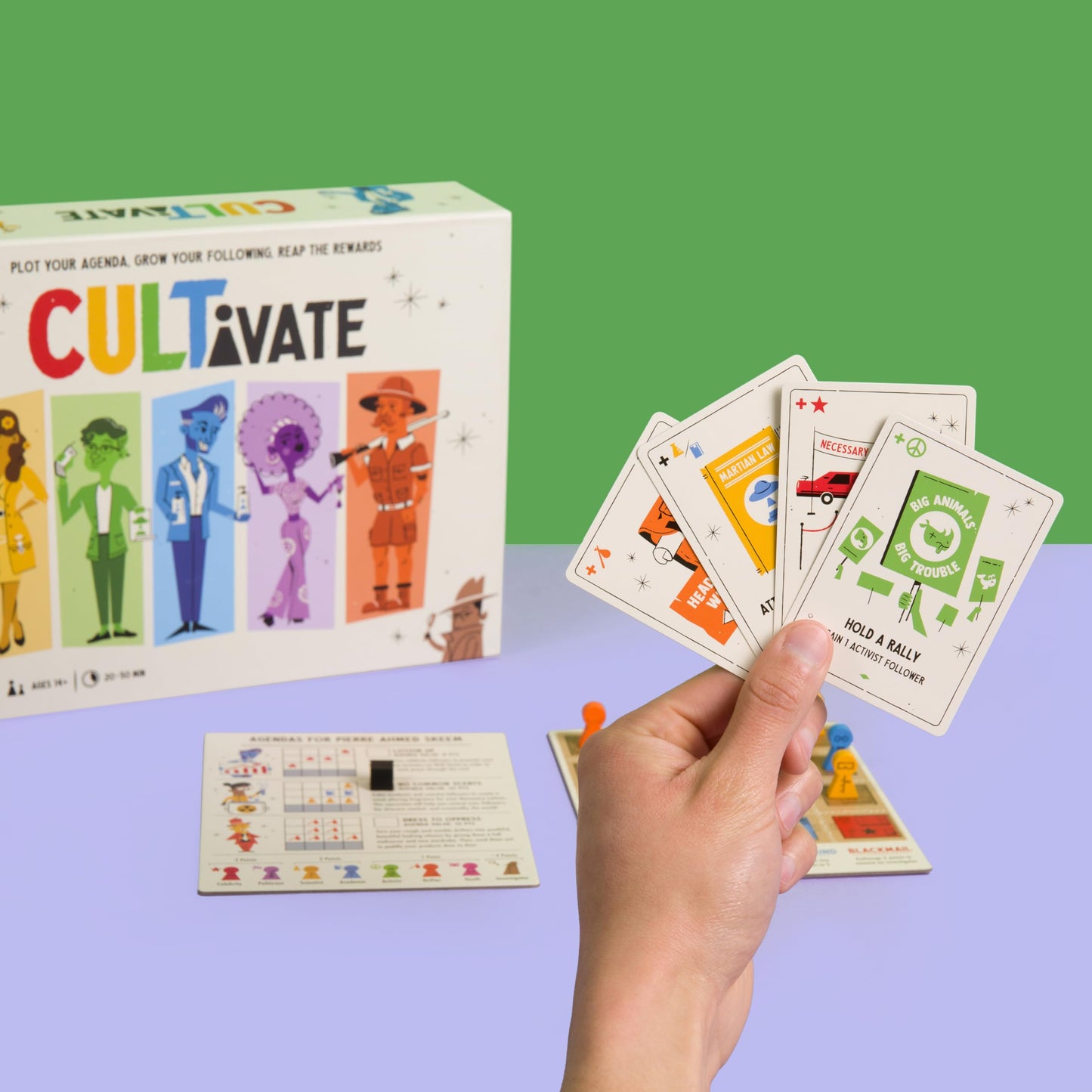 Cultivate Board Game | Award-Winning | Satirical Cult Leaders | Casual Board Game | Take-That | Ages 14+ | for 2-5 Players | 20-50 Min Playtime | Made