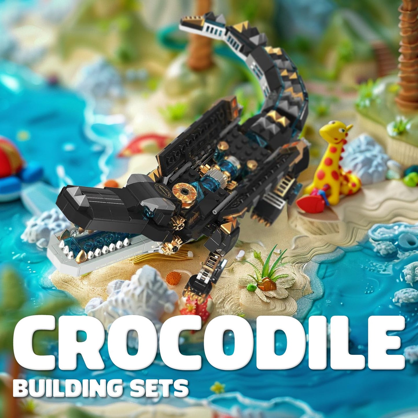 LQPFBSM Mechanical Alligator Building Set 541 Pieces Steampunk Crocodile Model Kit with Golden Nameplate Articulated Swamp Beast Construction Toy