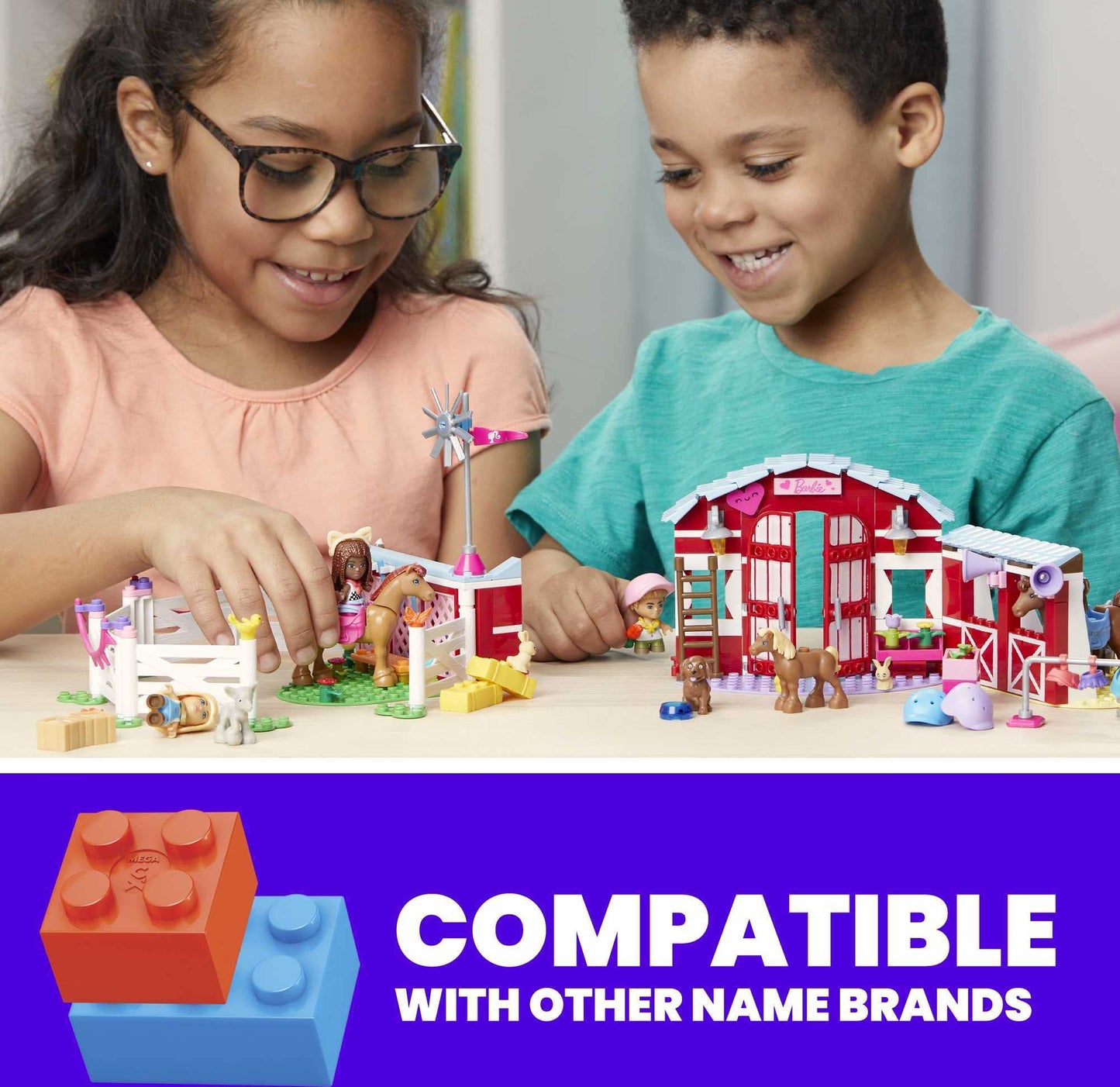 MEGA Barbie Pets Horse Toy Building Set with 3 Micro-Dolls and Accessories, 9 Pets, Easy-to-Build Horse Stables Playset,