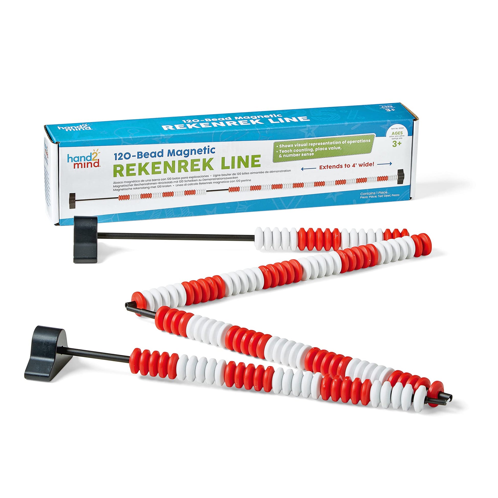 hand2mind 120 Bead Magnetic Demonstration Rekenrek Line, Abacus for Kids Math, Math Manipulatives Kindergarten, Counting Rack for Kids, Counters