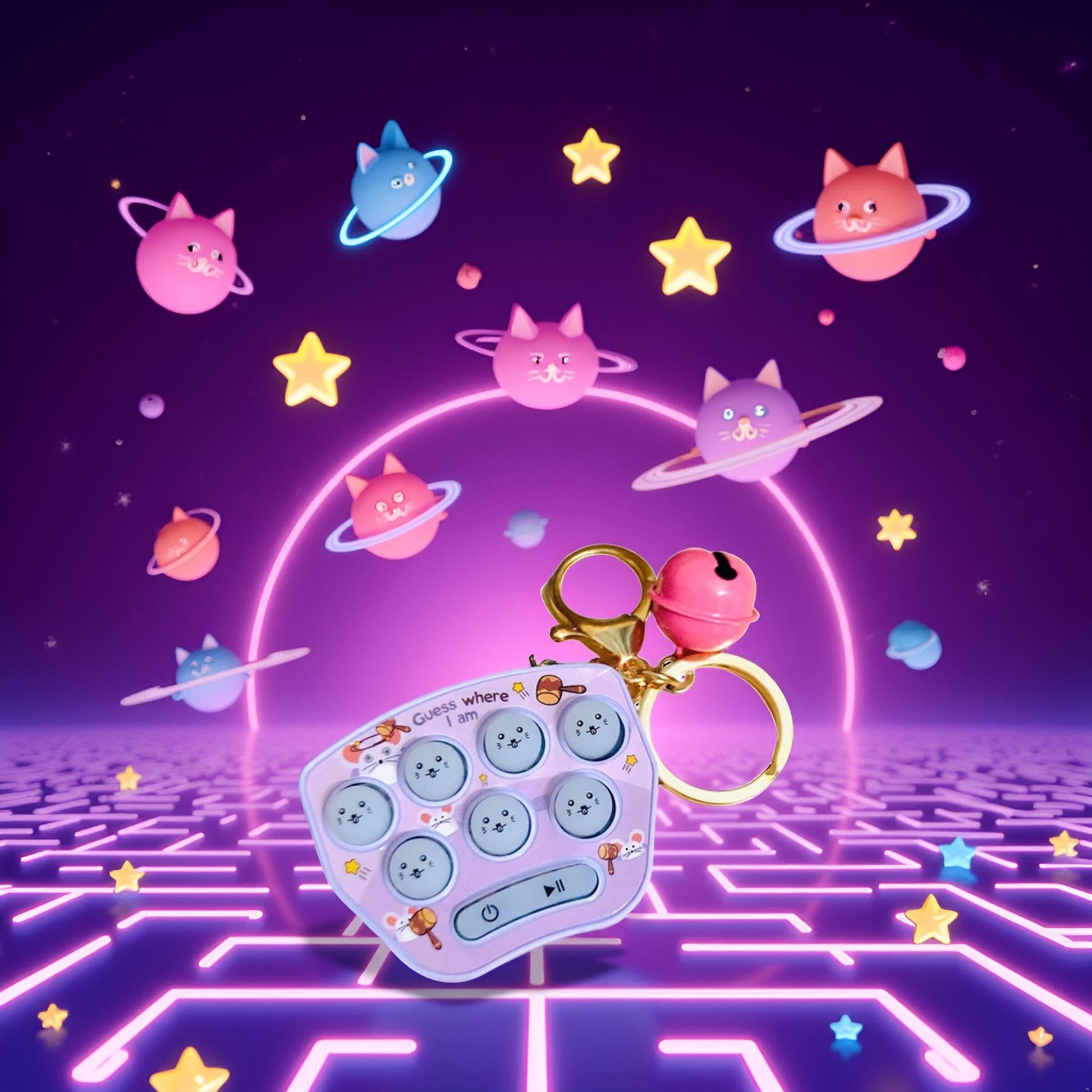 Jowxsx Purple Mini Game Keychain, LED Electronic Mini Hamster Memory Game Keychain with Bells, “Guess-Where I Am Fidget for Kids Adult Handheld Games