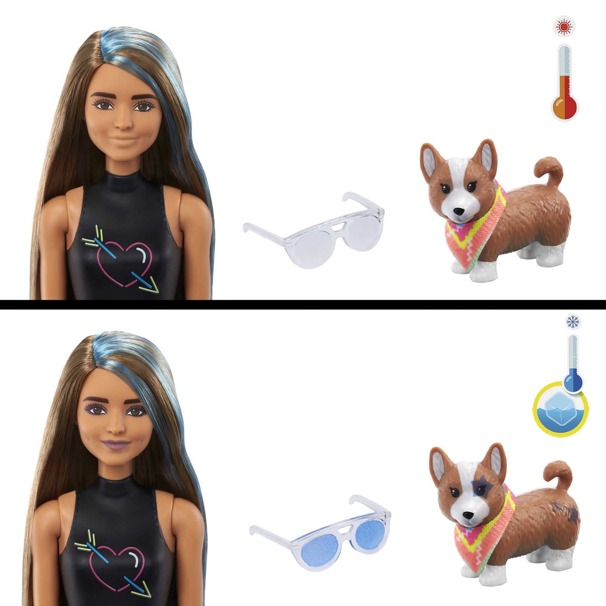 Barbie Color Reveal Totally Neon Fashions Doll with Blue-Streaked Brunette Hair & 25 Surprises Including Color Change, Gift for Kids