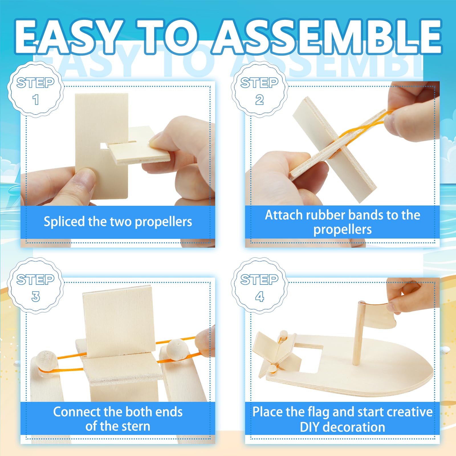 Amersumer 10 Pcs DIY Toy Wood Boat Craft Kits, Mini Wooden Sailboat Kits, Paddle Boats Paint and Decorate for School Projects, Make Your Own Sailboat