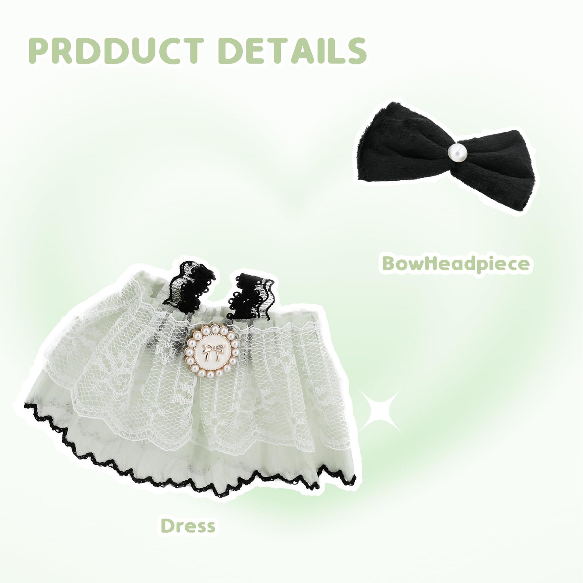 Evowatt 2-Piece Doll Outfit Set for Labubu Dolls - Hair Clip and Dress Set, Adorable Clothing Accessories for 17cm Dolls (Doll Not Included)_Green