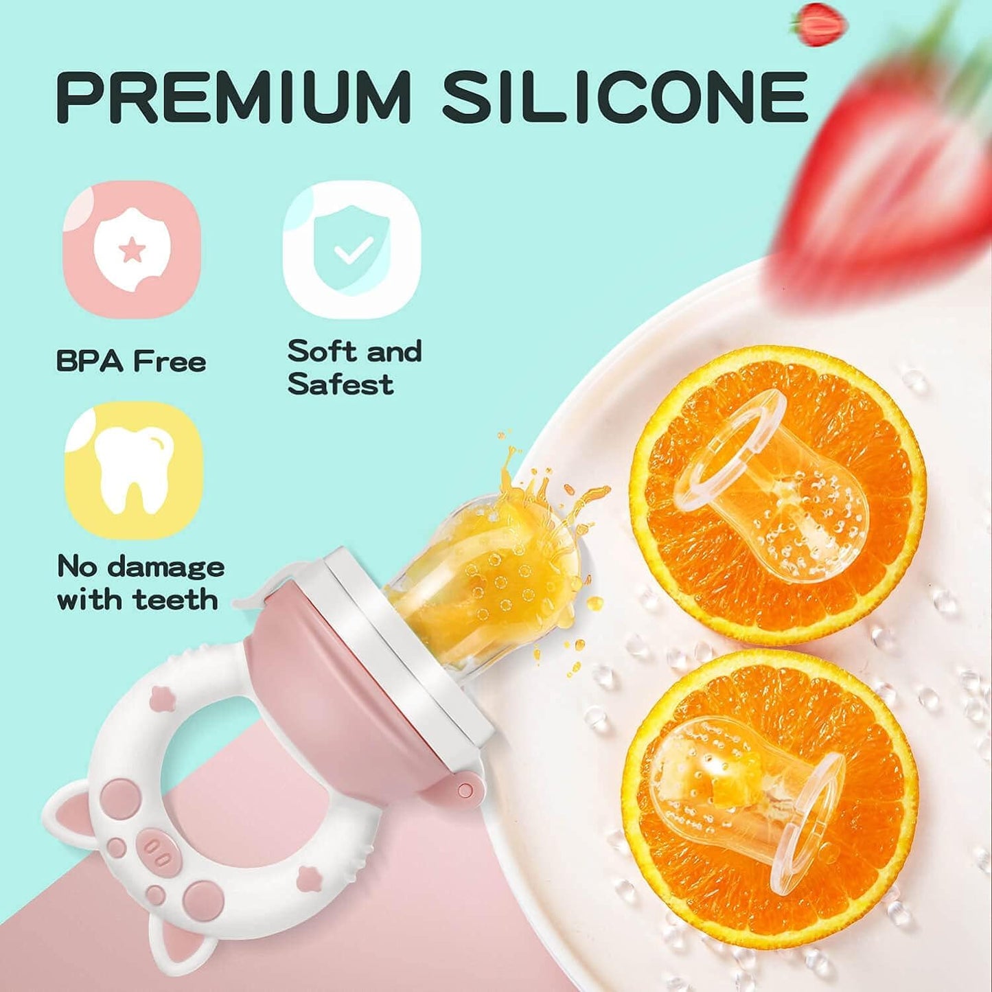 Baby Fruit Food Feeder Pacifier - Fresh Teething Pacifiers, Infant Fruit Teething Teether Toy for 3-24 Months, 6 Pcs Silicone Pouches for Toddlers