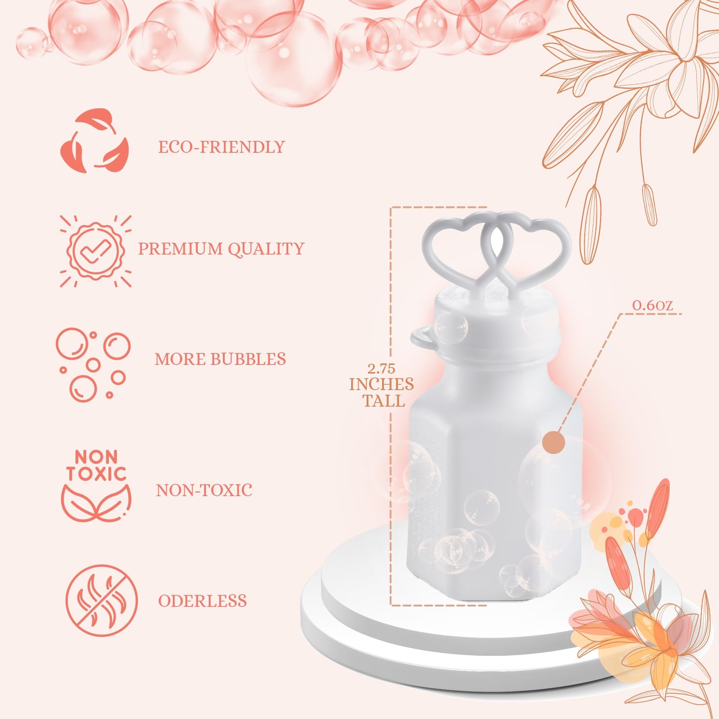 Wedding Bubble Wands (48 Count) White Double Heart Wedding Favor Bubbles
