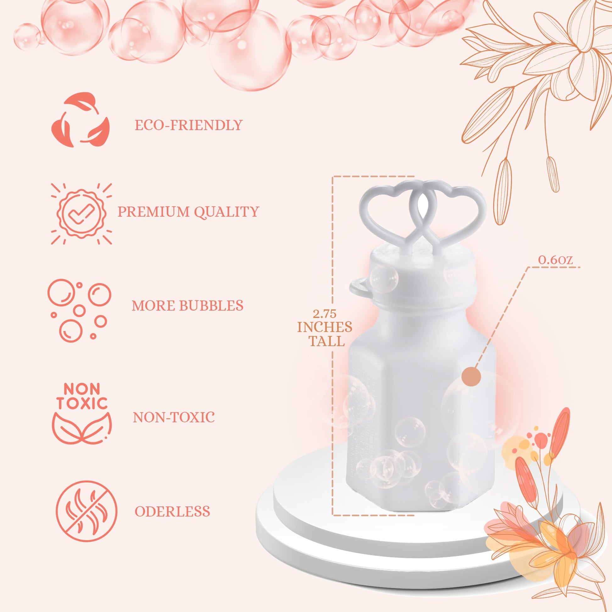 Wedding Bubble Wands (48 Count) White Double Heart Wedding Favor Bubbles