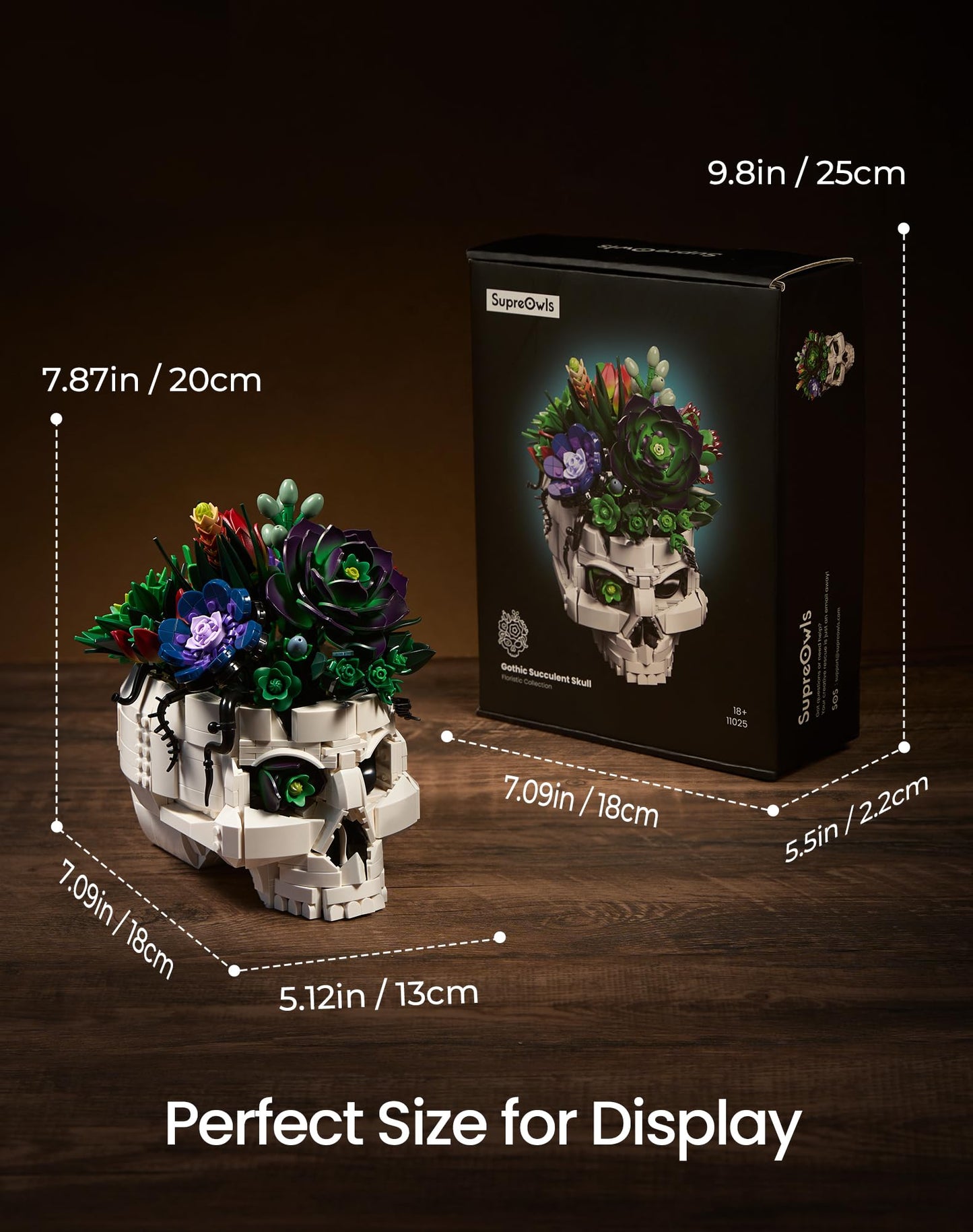 Succulent Skull Planter Flowers Building Set, Botanical Skeleton Pot Collection Building Kit, Horror Plants Home Office Table Decoration Blocks Toys