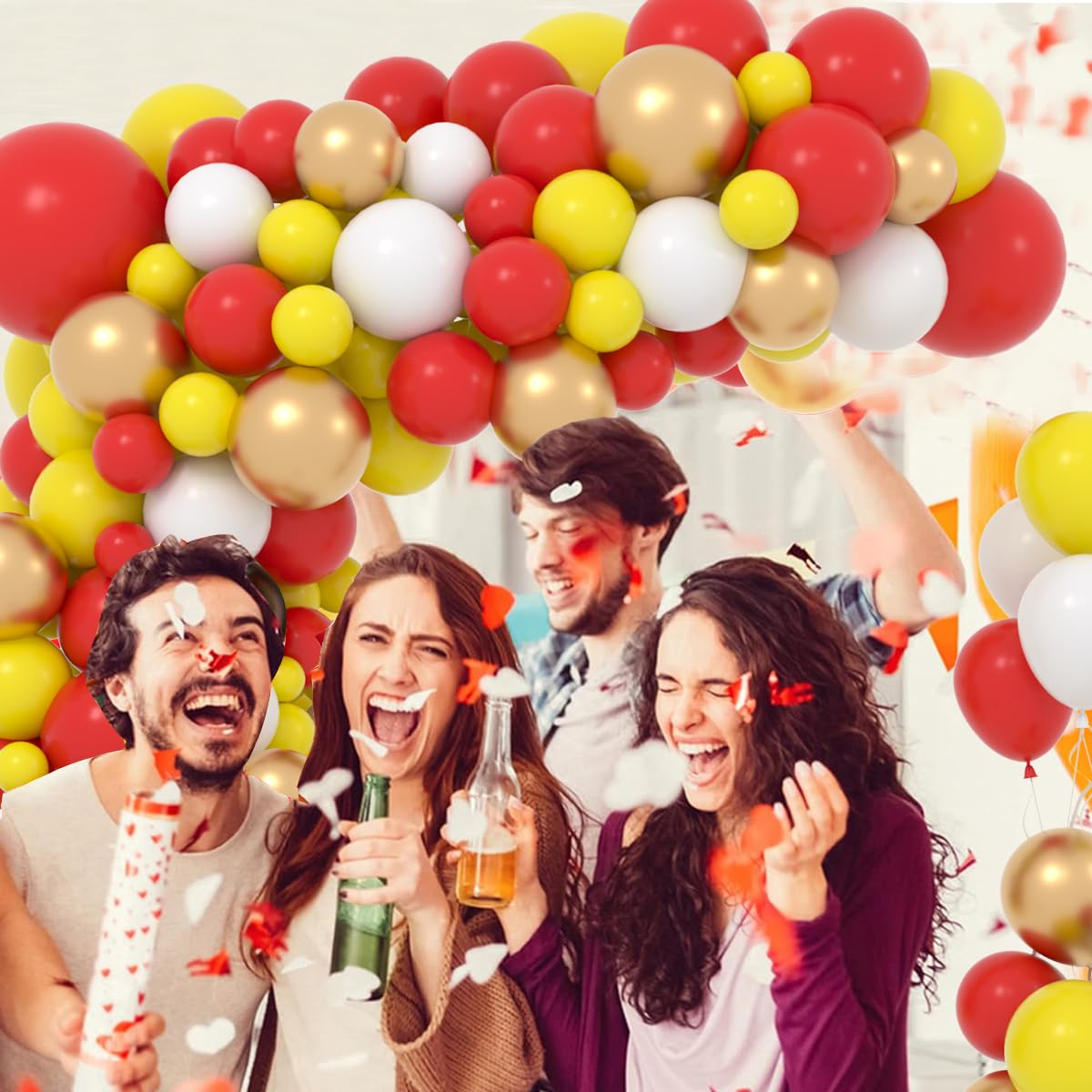 Red Yellow White Balloon Garland Arch Kit, 142PCS Yellow White and Red Balloons Metallic Gold Balloons for Crawfish Theme Birthday Wedding Engagement