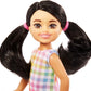 Barbie Chelsea Doll, Small Doll with Black Hair in Pigtails & Brown Eyes Wearing Removable Plaid Dress & Pink Shoes