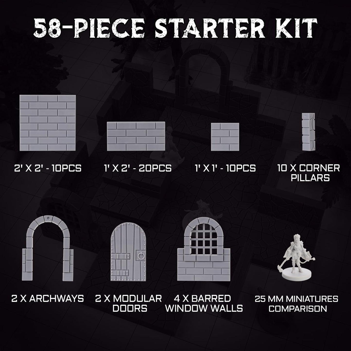 CZYY Magnetic Dungeon Tiles, 58 PCS Modular Terrain Set for RPGs, Basic Set