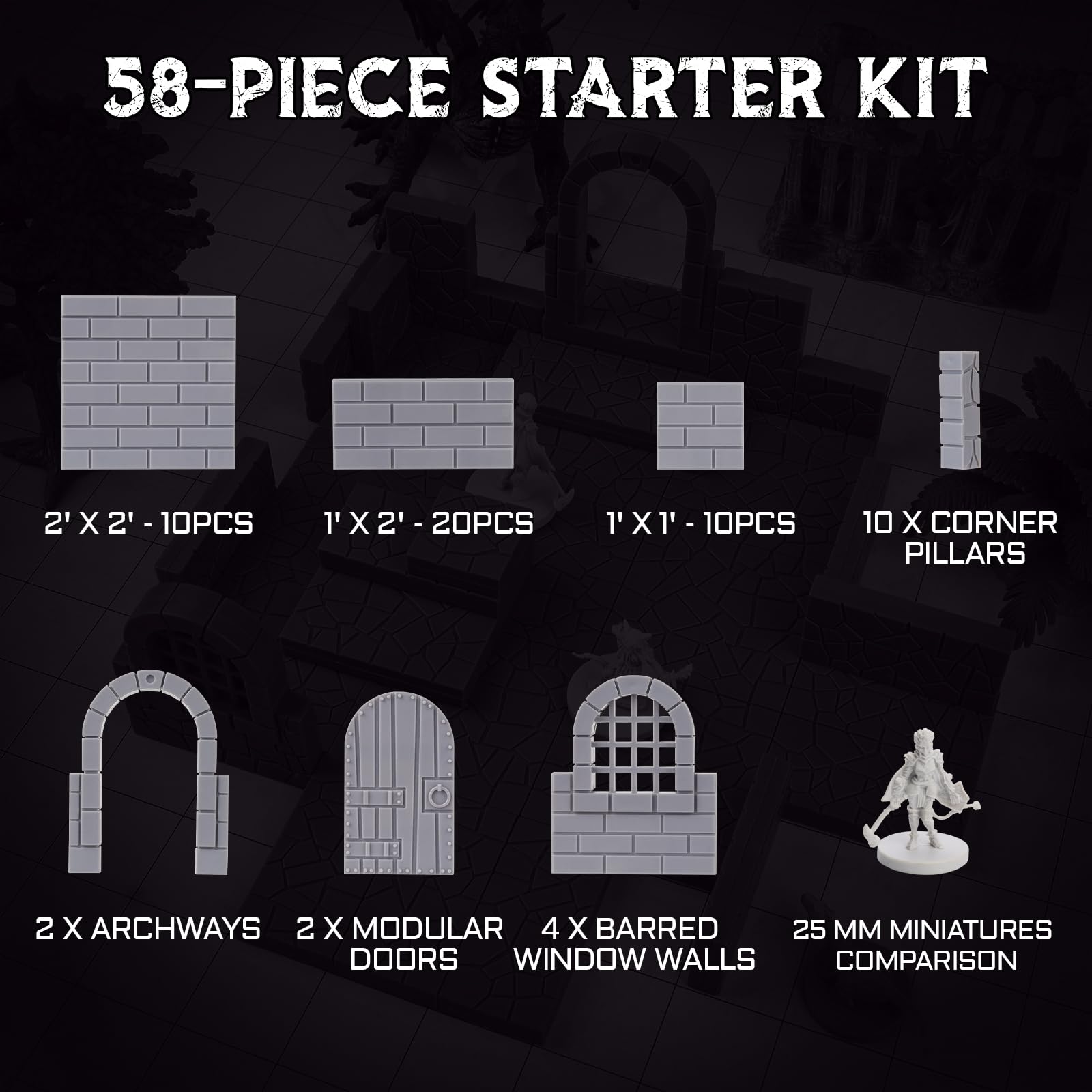 CZYY Magnetic Dungeon Tiles, 58 PCS Modular Terrain Set for RPGs, Basic Set