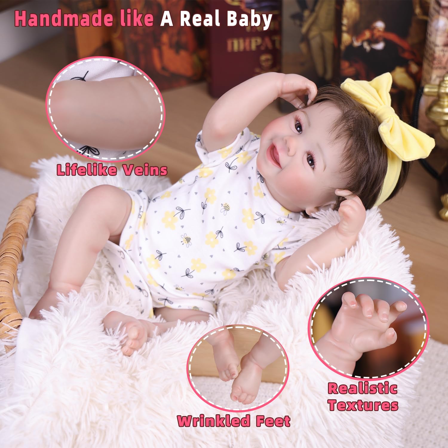 Tookyhill 18 Inch Realistic Reborn Baby Dolls Girl, Lifelike Newborn Baby Doll with Soft Vinyl Body & Accessories, Handmade Weighted Toddler Doll Gift