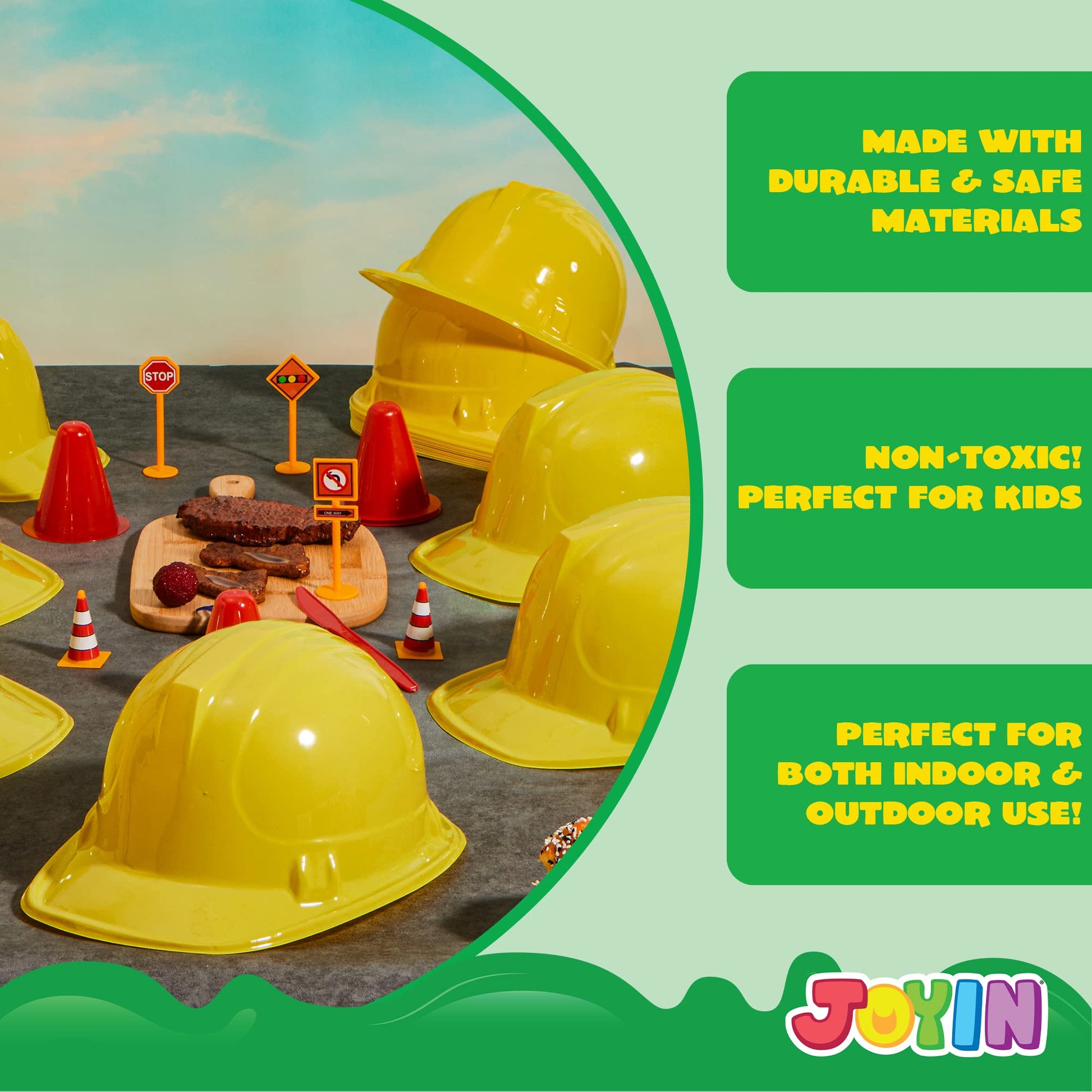 JOYIN 24 Pcs Toy Construction Hard Hats, Soft Plastic Yellow Kids Party Hat, Birthday for Construction Birthday Party, Children’s Engineer,Building