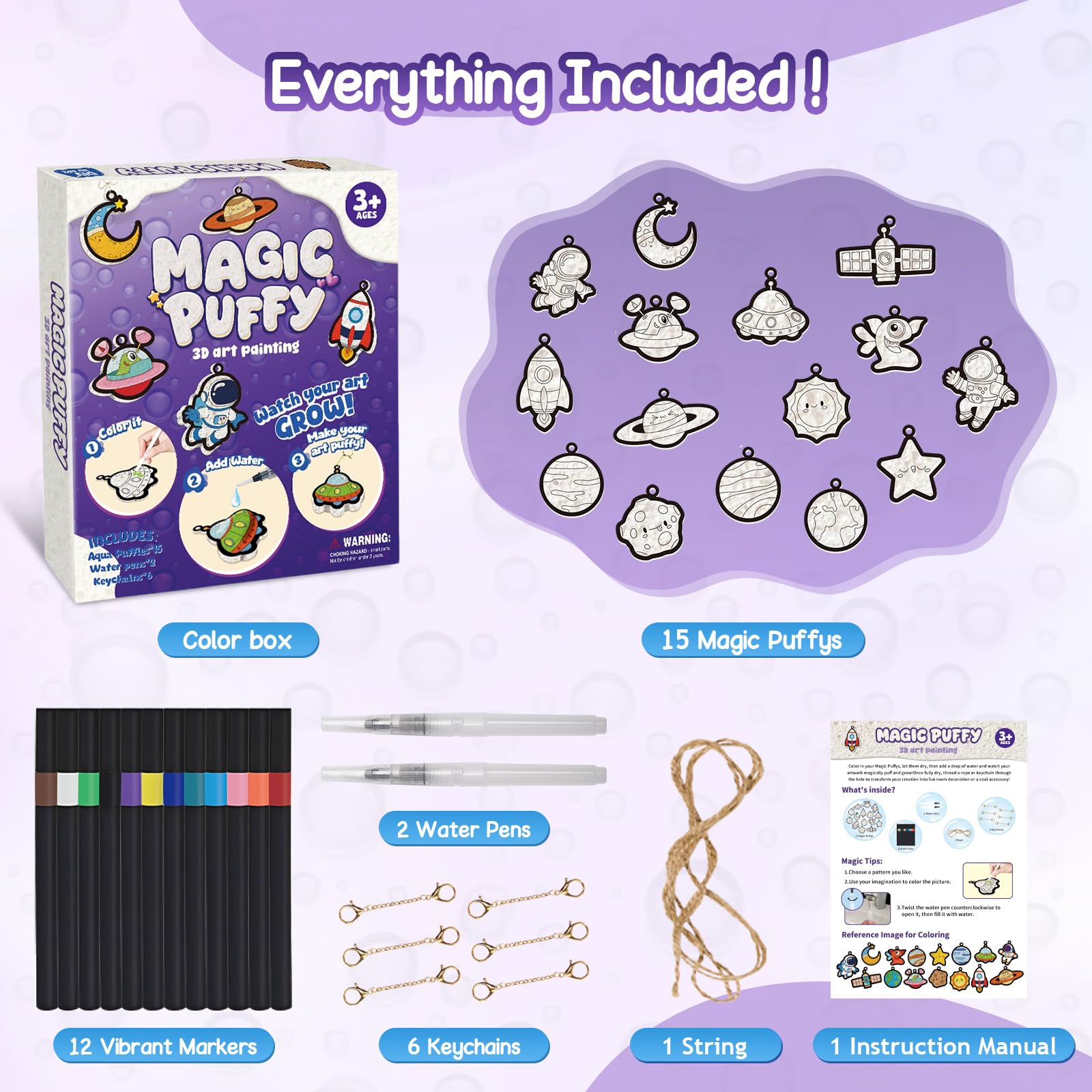 avtctek Magic Foam Texture Painting Kit - 3D Art Puffy Paint Kit, 15 Mess-Free Ocean Paint by Number Craft for Kids Ages 3-10