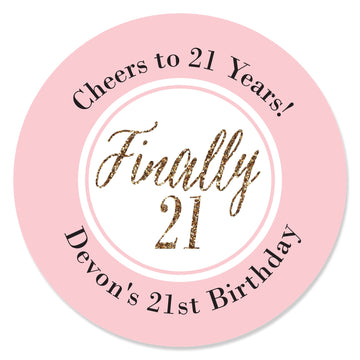 Big Dot of Happiness Custom Finally 21 Girl - Personalized 21st Birthday Party Circle Sticker Labels 24 Count