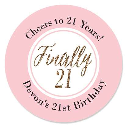 Big Dot of Happiness Custom Finally 21 Girl - Personalized 21st Birthday Party Circle Sticker Labels 24 Count