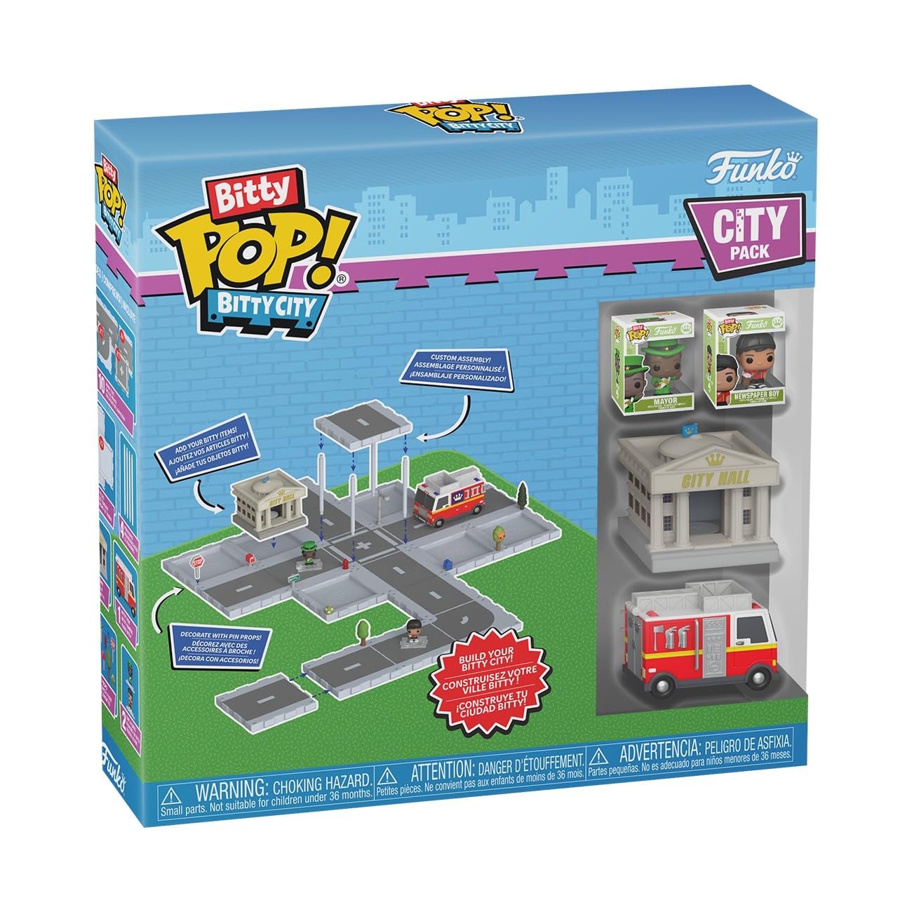 Funko Pop! Bitty City: Starter Set - Mayor & Newsletter Boy - City Collection - Includes Fire Truck and City Hall - Mix and Match - Toys for Kids &