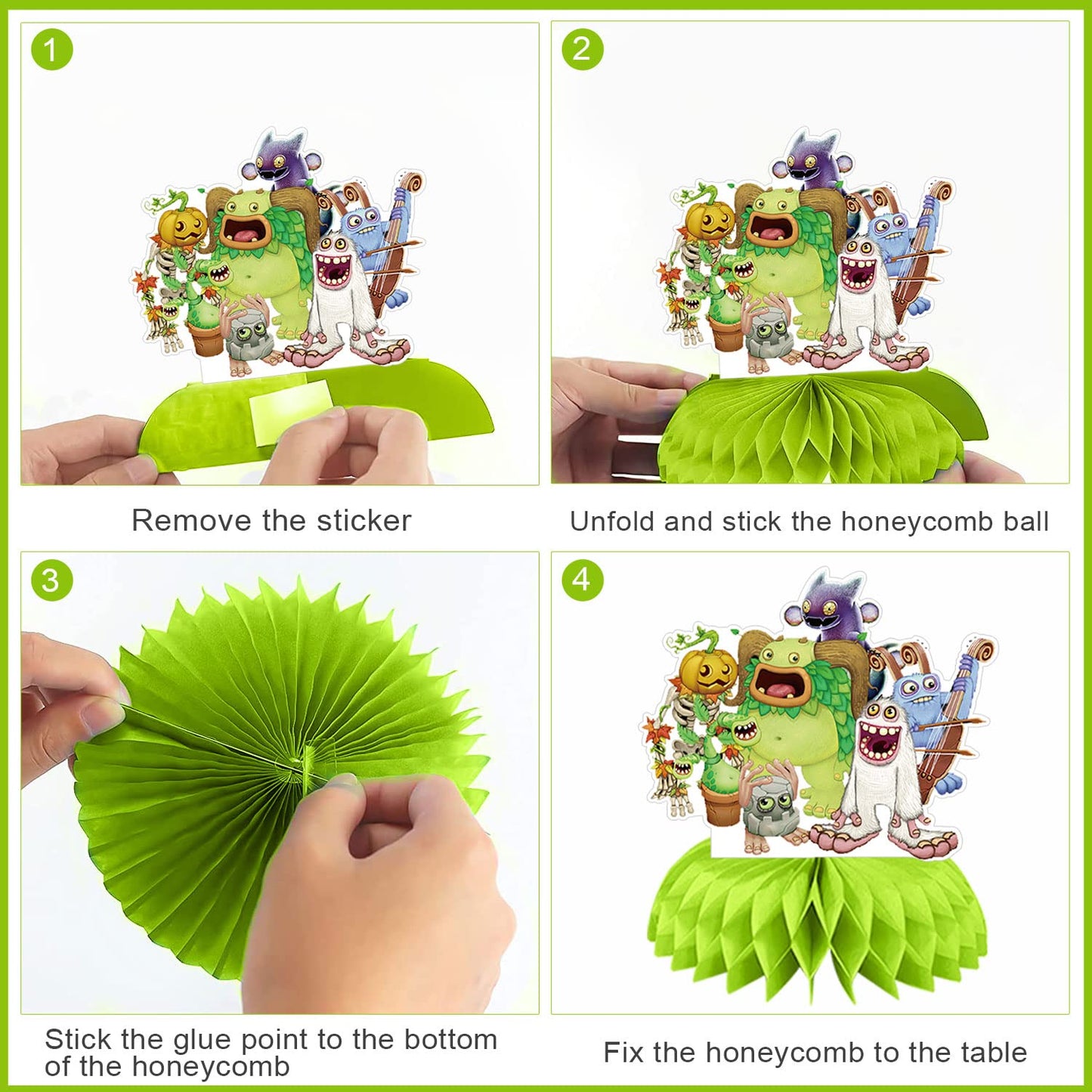 Singing Monsters Party Decorations Honeycomb Centerpiece, 7 Pieces Music Game 3D Double Side Cake Toppers Table Centerpieces, Monsters Photo Backdrop