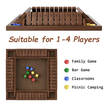 PRIMBARBER Shut The Box Game Wooden 1 2 3 4 Players Shut The Box Board Games with 8 Dice Math Addition and Pub Close The Box Game Wodden for Kids