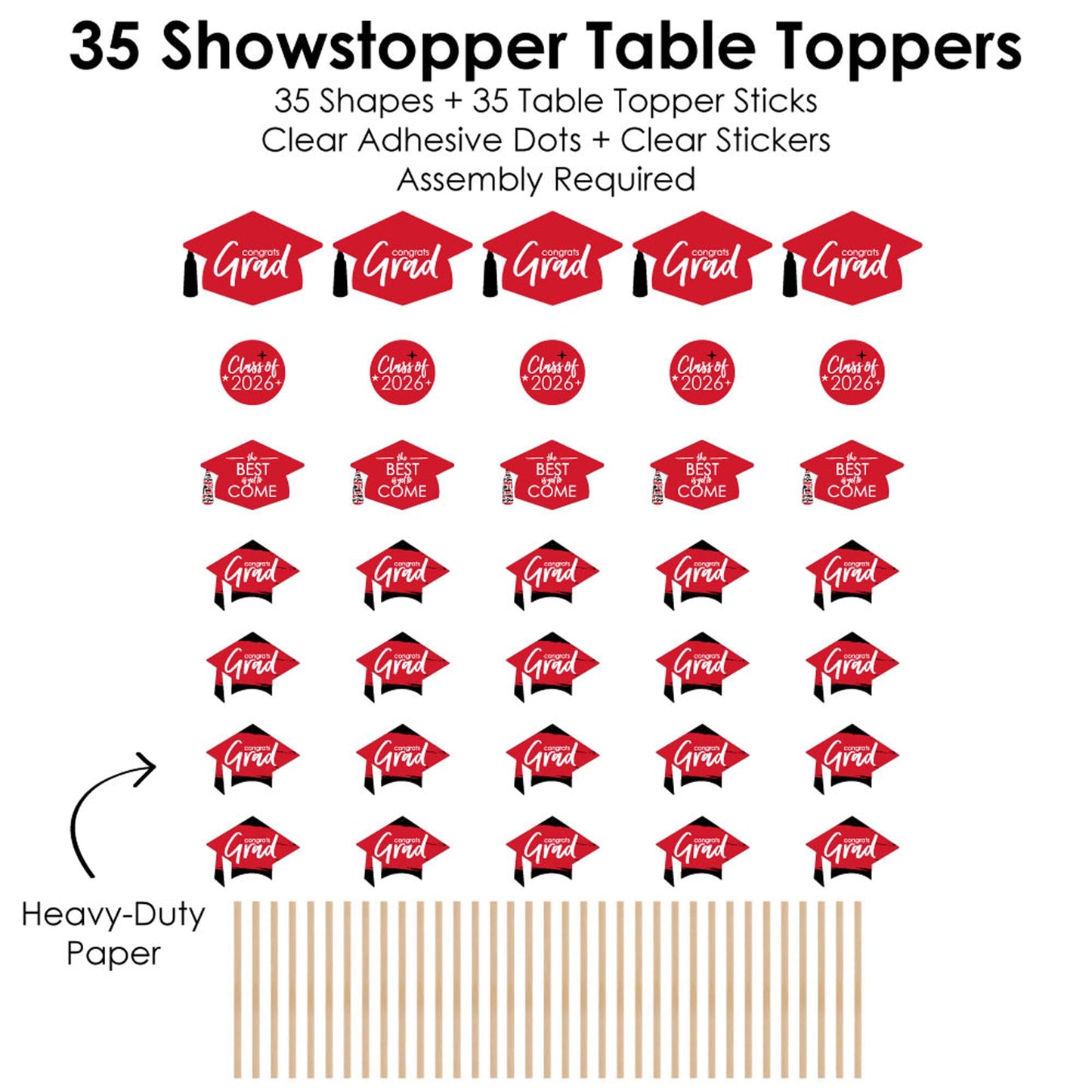 Big Dot of Happiness 2026 Red Graduation Party Centerpiece Sticks - Showstopper Table Toppers - 35 Pieces