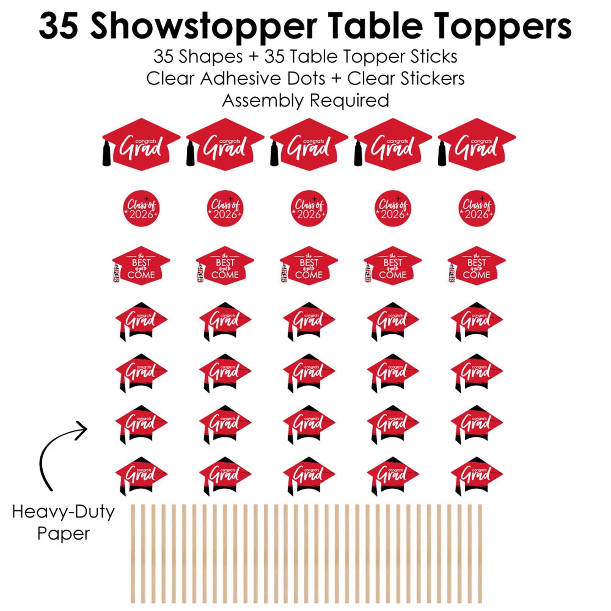 Big Dot of Happiness 2026 Red Graduation Party Centerpiece Sticks - Showstopper Table Toppers - 35 Pieces