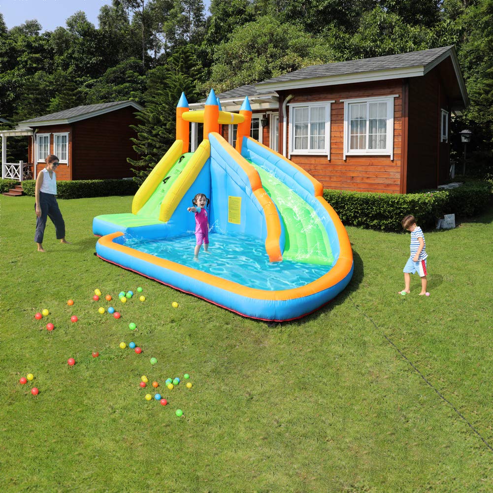 Inflatable Bounce Slide Water Park Backyard Bouncy Slide House with Air Blower for Kids Outdoor